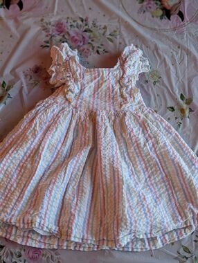 Little Me Pastel Rainbow Stripe Ruffle Dress -2T